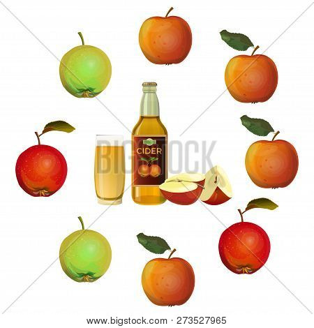 Apple Cider Set. Vector Illustration Isolated On White Background