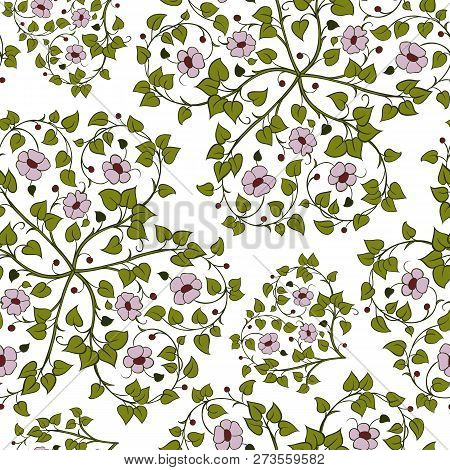 Seamless Pattern With Intertwining Branches Of Hearts On A White Background