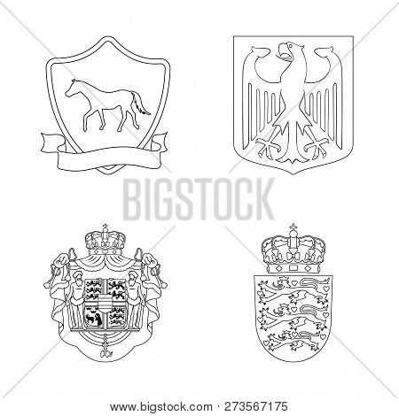 Vector Illustration Of Heraldic And Crown Logo. Set Of Heraldic And Arms Vector Icon For Stock.