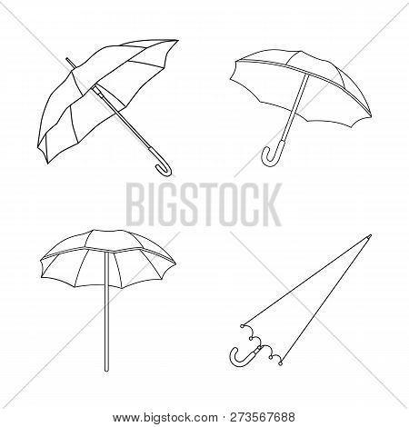 Isolated Object Of Umbrella And Cloud Logo. Set Of Umbrella And Rain Vector Icon For Stock.
