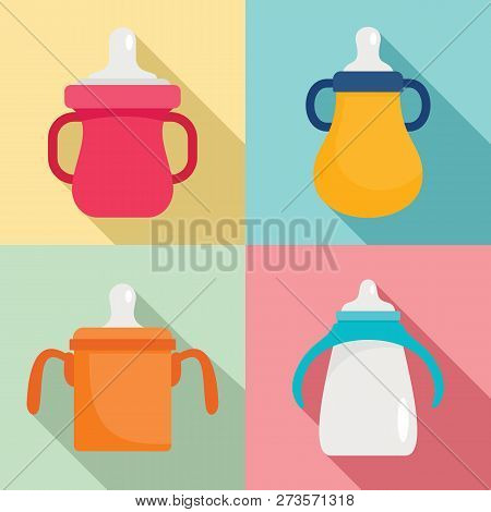 Sippy Cup Icon Set. Flat Set Of Sippy Cup Icons For Web Design