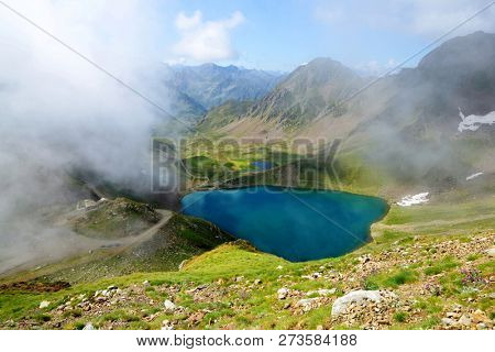 View of lake Oncet in the Pyrenees mountains, France.