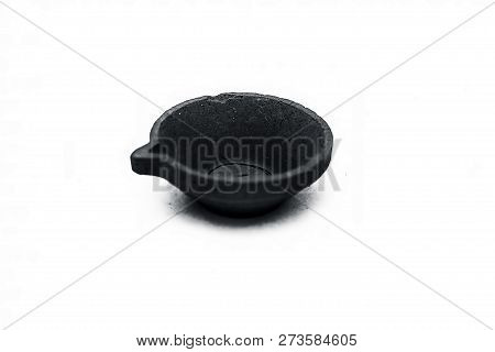 Close Up Of Lightening Lamps Or Diyas Or Divas Isolated On White Of Brown Color With A Swastik Or Sw