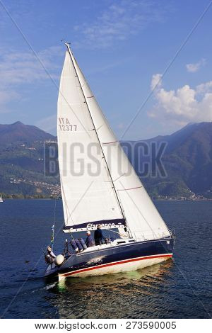 ISEO LAKE, ITALY, 20 OCTOBER, 2018: Yachting on Iseo Lake, Italy, Europe