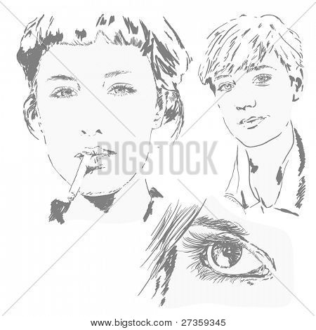 esquisses de visages de femme