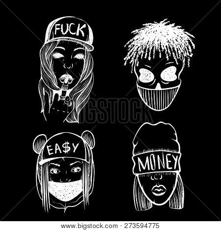 Urban Street Hip Hop Music Girl, Boy, Skull Rapper
