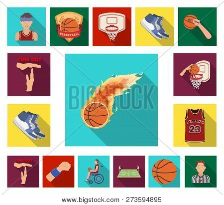 Basketball And Attributes Flat Icons In Set Collection For Design.basketball Player And Equipment Ve