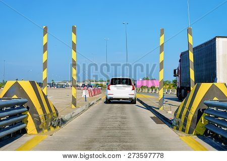 Cars At Toll Booth On The Road In Slovenia.