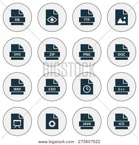Types Icons Set With Image, Directory, Hidden And Other Education Elements. Isolated Vector Illustra