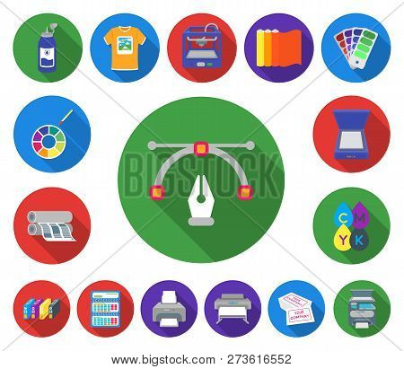 Typographical Products Flat Icons In Set Collection For Design. Printing And Equipment Vector Symbol
