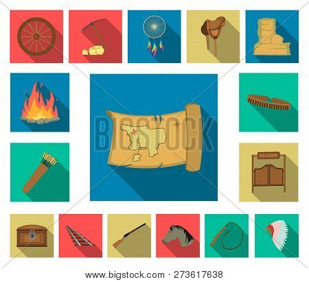 Attributes Of The Wild West Flat Icons In Set Collection For Design.texas And America Vector Symbol 