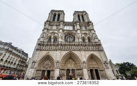 Paris, France - October 2, 2018. View Of Notre-dame De Paris. The Cathedral Was Begun In 1160 And La