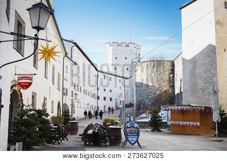 Hohensalzburg Fortress. Salzburg. Austria. Beautiful View On Salzburg Skyline With Festung Hohensalz