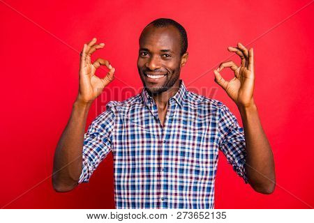 Portrait Of Nice Cool Attractive Handsome Cheerful Positive Optimistic Guy Wearing Checked Shirt Sho