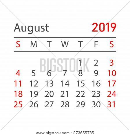 Calendar August 2019 Year In Simple Style. Calendar Planner Desi