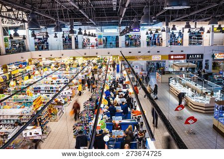 Kyiv, Ukraine - December 8, 2018: View From Above At Supermarket Varus At Kyiv, Ukraine On December 