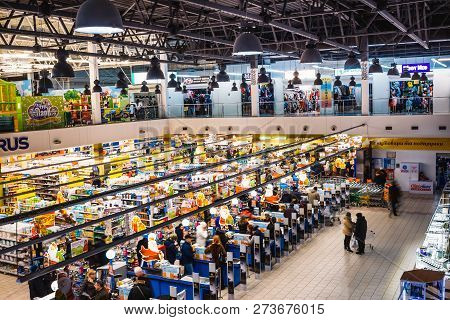 Kyiv, Ukraine - December 8, 2018: View From Above At Supermarket Varus At Kyiv, Ukraine On December 