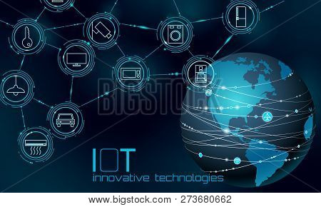 Planet Earth America Usa Continent Internet Of Things Innovation Technology Concept. Wireless Commun