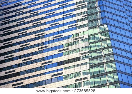 Windows Of Under Construction High-rise Building, View Of Modern Glass And Concrete Exterior Of High