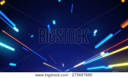 Bright Neon Lines Loop, Modern Neon Technology, Immitation Of Movement On Night Road, 3d Computer Ge