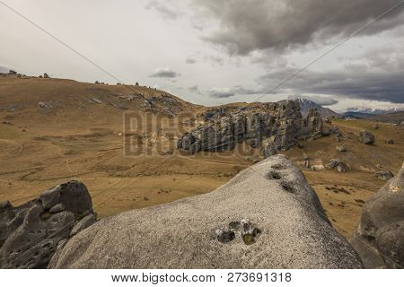 The Castle Hill Conservation Area or  Kura Tawhiti, Arthur's pass, Limestone rock formations, Southern Alps, South island, New Zealand