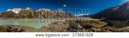 Blue Lakes and the mountains on the Tasman Valley Walk and Tasman Glacier View, South Island, New Zealand