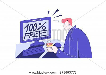 Boy Looks At The Monitor And Sees The Inscription 100% Free