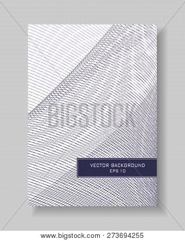 Cover Layout Of Modern Line Art Design. Abstract Gradient Background. Net, Mesh Pattern, Thin Blue, 