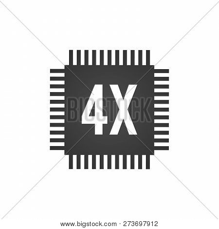 Cpu Central Processing Unit, 4x Speed, Computer Chip Or Microchip Icon. Vector Illustration Isolated