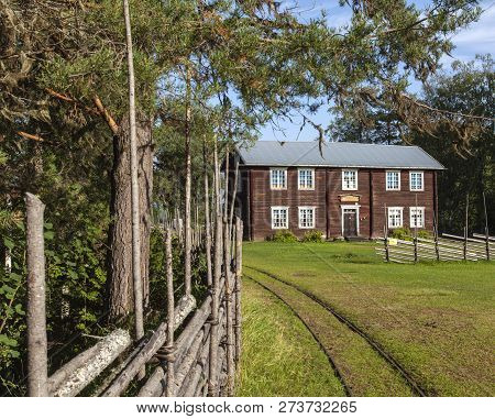 Nasaker, Sweden On August 09. View Of A Wooden, Timber Building, Homestead This Side A Lawn On Augus
