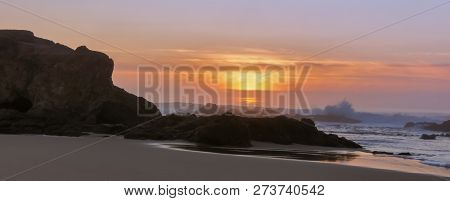 Panoramic Sunset Over Pescadero State Beach. Pescadero, San Mateo County, California, Usa.