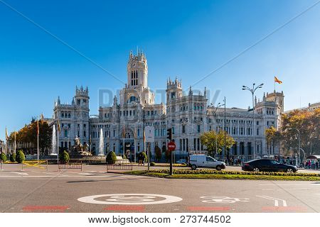 Madrid, Spain - December 6, 2018: Madrid City Hall A Blue Sky Day