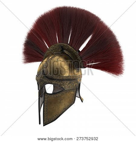 Spartan Helmet With Plumage On An Isolated White Background. 3d Illustration
