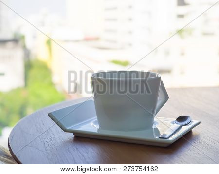 Hot Coco Cup On Wood Table, Hot Chocolate Milk In The Morning.