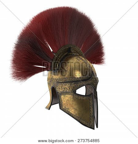 Spartan Helmet With Plumage On An Isolated White Background. 3d Illustration