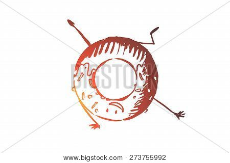 Fritter, Food, Snack, Desert, Sweet Concept. Hand Drawn Fresh Pastry Fritter Concept Sketch. Isolate
