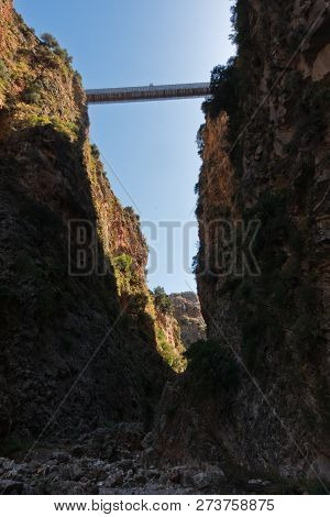 Bungee Jumping Bridge At Aradena Gorge, Island Of Crete, Greece