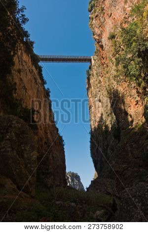 Bungee Jumping Bridge At Aradena Gorge, Island Of Crete, Greece