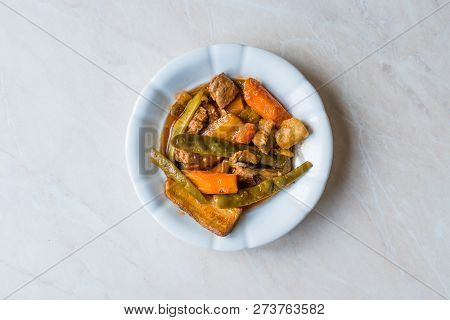 Turkish Food Turlu Mixed Vegetables With Cubed Meat.