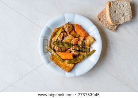 Turkish Food Turlu Mixed Vegetables With Cubed Meat.