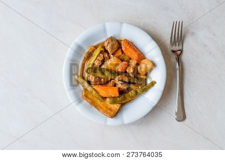 Turkish Food Turlu Mixed Vegetables With Cubed Meat.