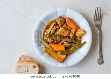 Turkish Food Turlu Mixed Vegetables With Cubed Meat.