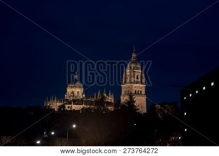 Night View Of The Dome And The Tower Of The Cathedral Of Salamanca