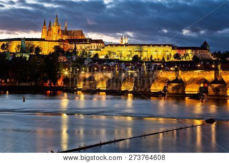Prague Castle After Sunset. Czech Republic. 2018year