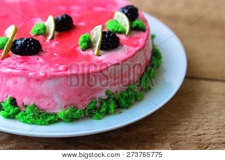 Homemade Tasty Cake With Strawberries And Cream