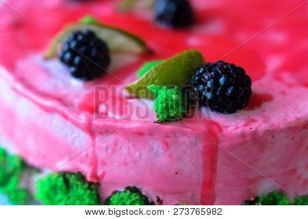 Homemade Tasty Cake With Strawberries And Cream