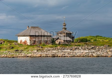 Andreevskiy Skit Of The Solovetsky Monastery On The Bolshoi Zayatsky Island At Sunset. Solovetsky Ar