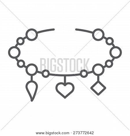 Bracelet With Heart Thin Line Icon, Jewellery And Accessory, Bracelet With Pendants Sign, Vector Gra