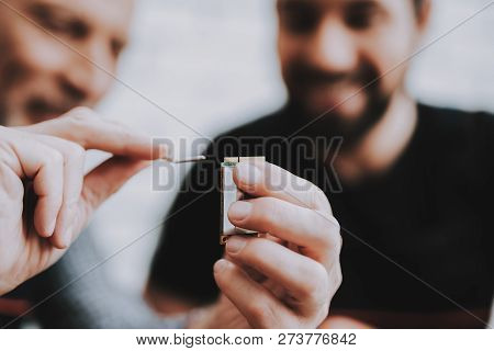 Two Men Repairing Hardware Equipment From Pc. Repair Shop. Worker With Tools. Computer Hardware. You