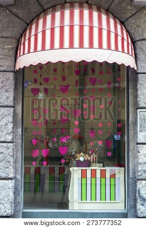 Showcase Candy Store. Window In Sweets Store